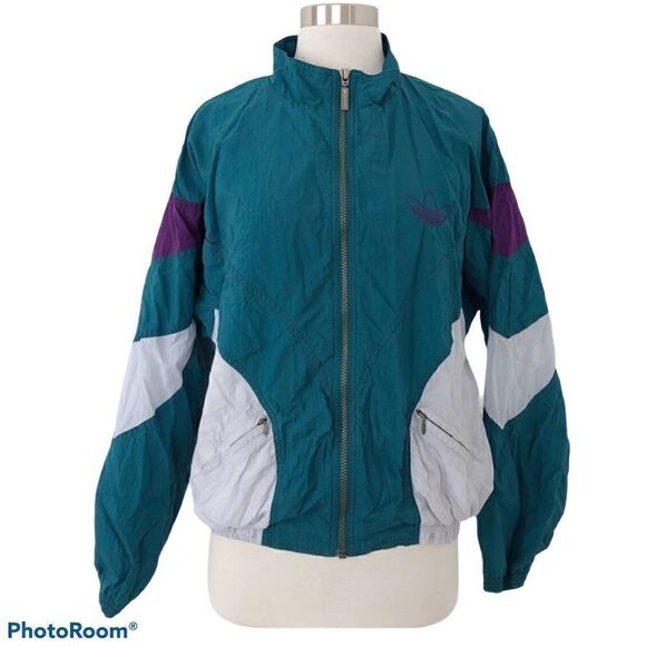 Adidas Vintage Green Zip Up Windbreaker Jacket M - Picture 1 of 10